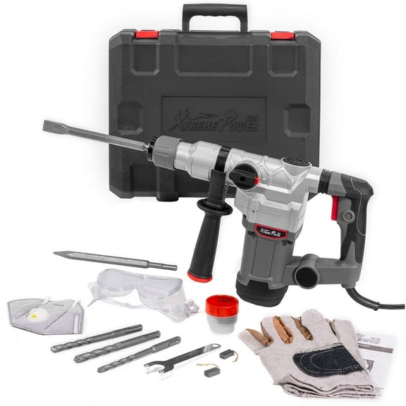 Xtremepower 1-1/2" Heavy Duty SDS Plus Rotary Hammer Drill, 4 Functions With Vibration Control , Electric Demolition Hammer, With Chisels & Drill Bit Set With Case