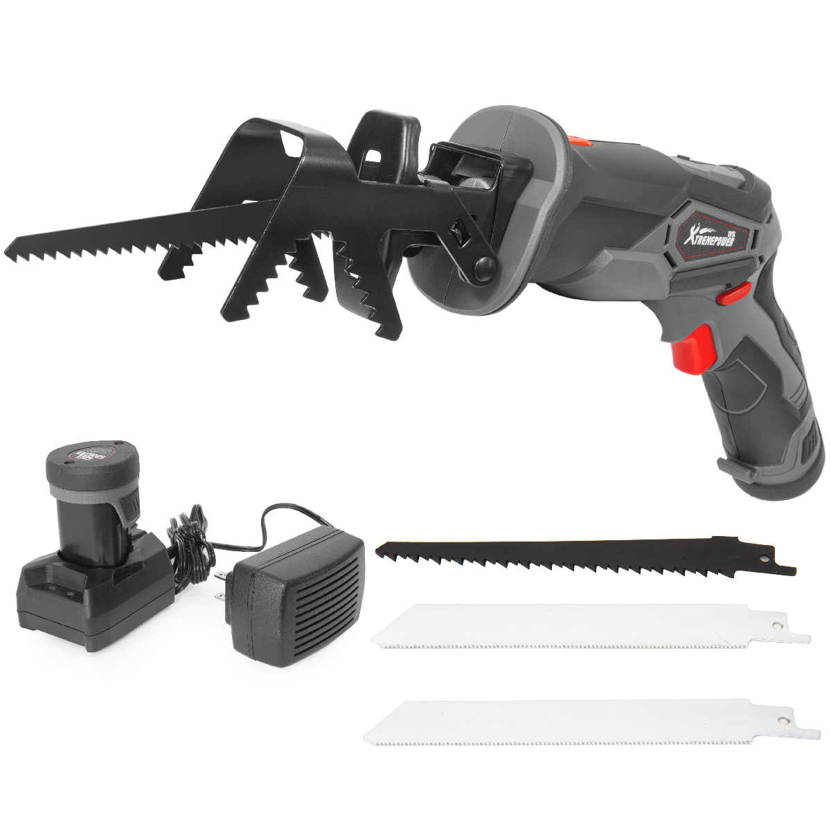 XtremepowerUS 12V Cordless Reciprocating Saw with Clamping Jaw 3 Saw Blades for Wood Metal