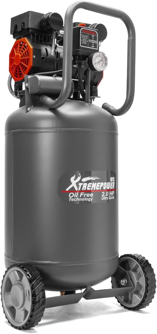 XtremepowerUS 2.0 HPtra Quiet Air Compressor Tank Oil-Free Compressor Steel Tank 13 Gallons Air Compressor, Grey
