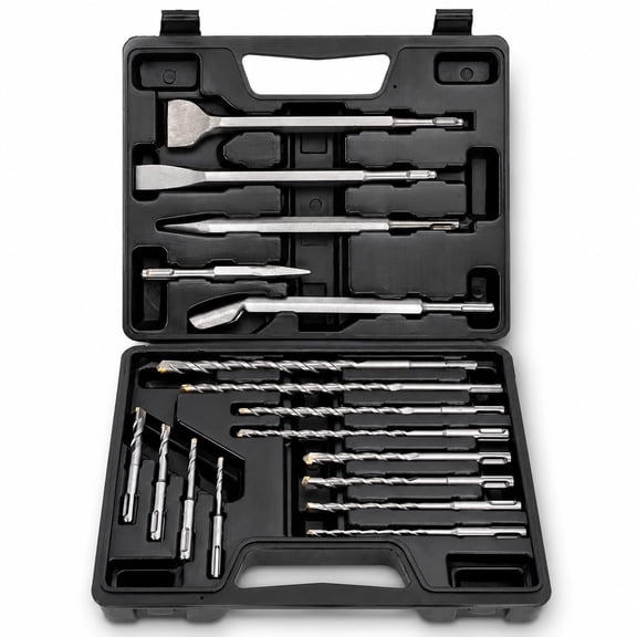 XtremepowerUS 17-Piece SDS Plus Rotary Hammer Drill Bit & Chisel Set, Carbide Tip Concrete Masonry Bits with Carrying Case