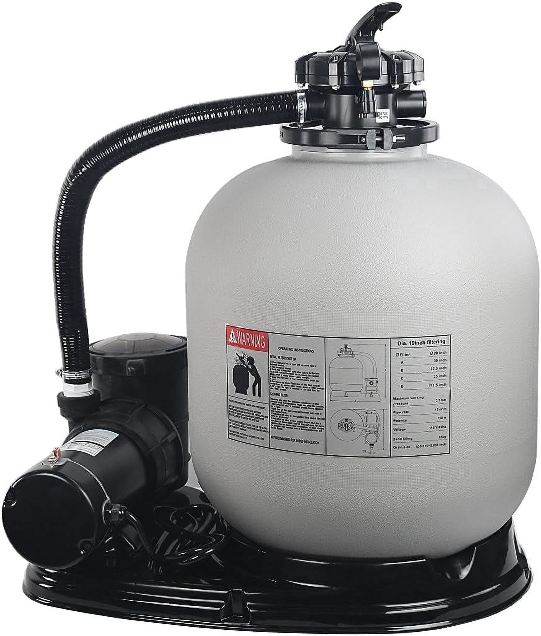 XtremepowerUS 19-Inch Sand Filter Pump System, 1.5 HP Above-Ground Pool Pump, 4,500 GPH High-Flow Motor, 7-Way Multi-Port Valve, Fits Pools Up to 18,000 Gallons