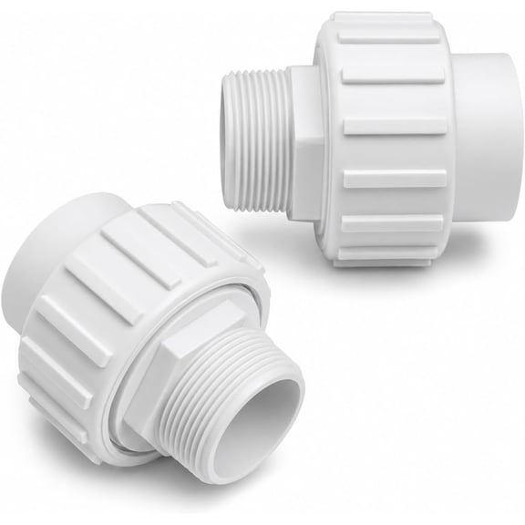 XtremepowerUS 1.5" PVC Pool Pump Union Fittings, NPT Male Thread x Socket Slip Quick Connect Adapter for Pool & Spa Plumbing, White, 2-Pack