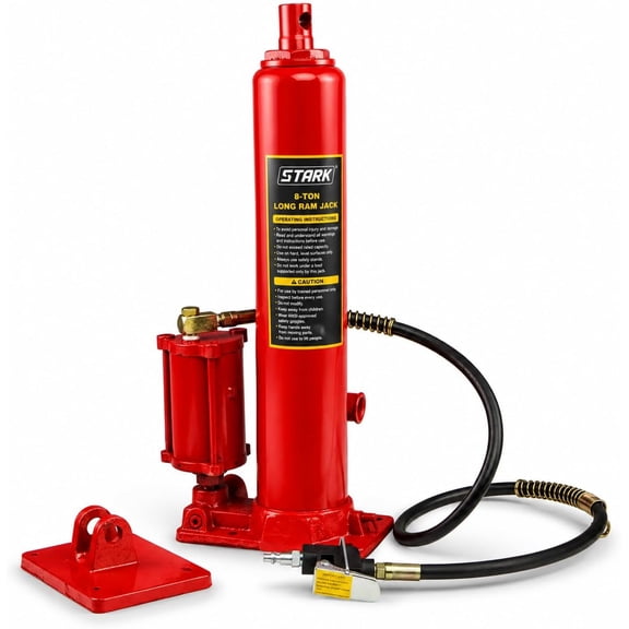 Stark USA 8 Ton Air Assisted Hydraulic Long Ram Jack With Single Piston Pump & Flat Base, For Garage/Shop Cranes, Engine Hoists, & More, 16,000LB Capacity