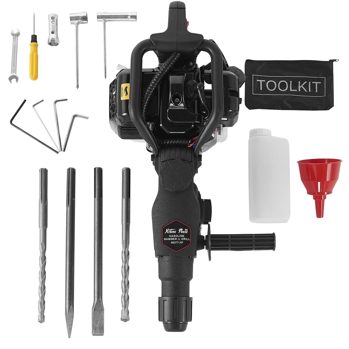 XtremepowerUS 2-in-1 Gas Jack Hammer & Drill Breaker, 32.7cc 2-Stroke Demolition Hammer, SDS-Max Concrete Breaker Kit with Chisels
