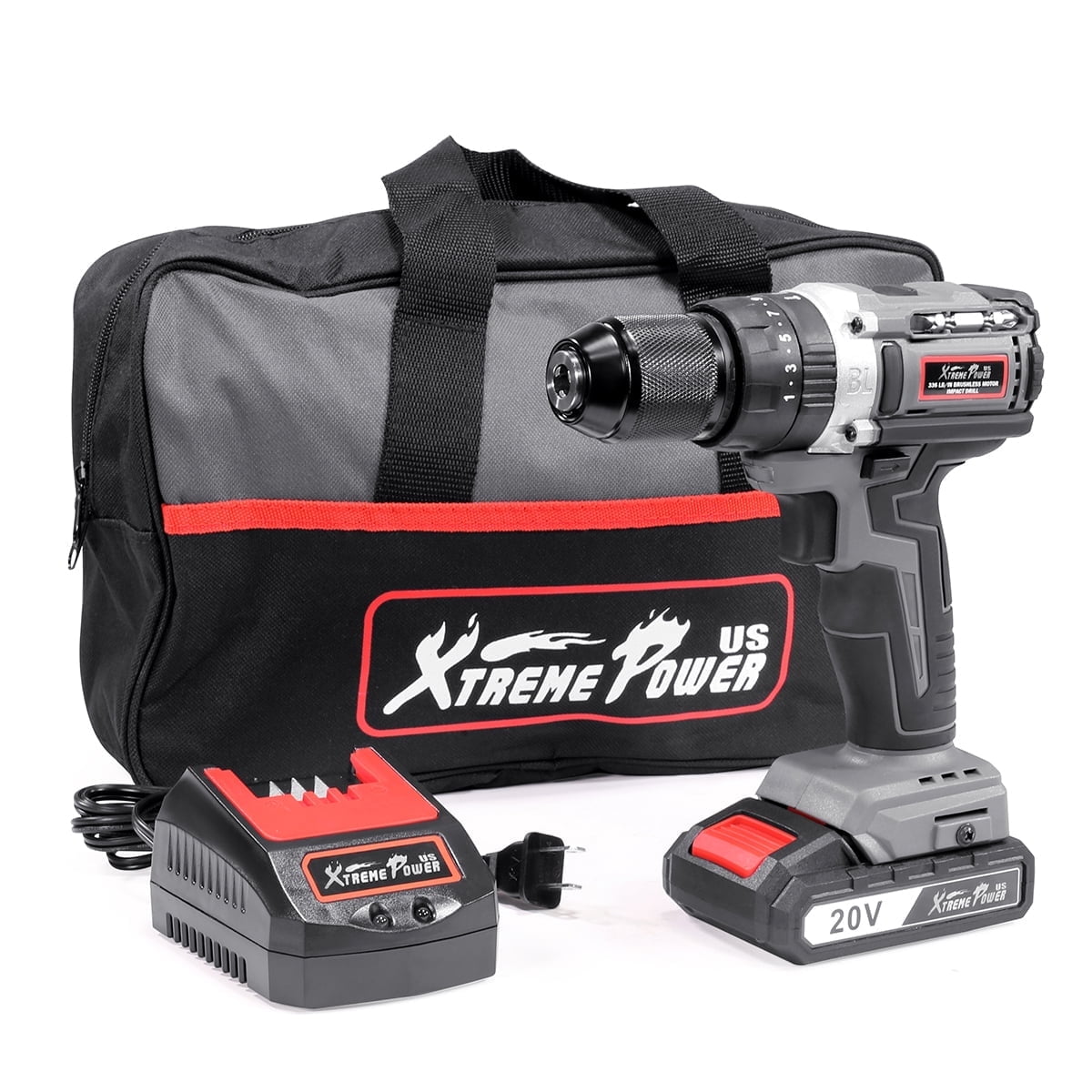 XtremepowerUS 20V Cordless Drill/Driver Kit, Brushless, Compact, 20+3 ...