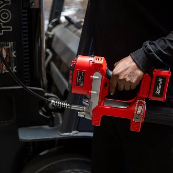 XtremepowerUS 20V Cordless Grease Gun Kit, Brushless, 47” Long Hose, 10,000 PSI, Variable Speed Triggers, With Battery & Charger