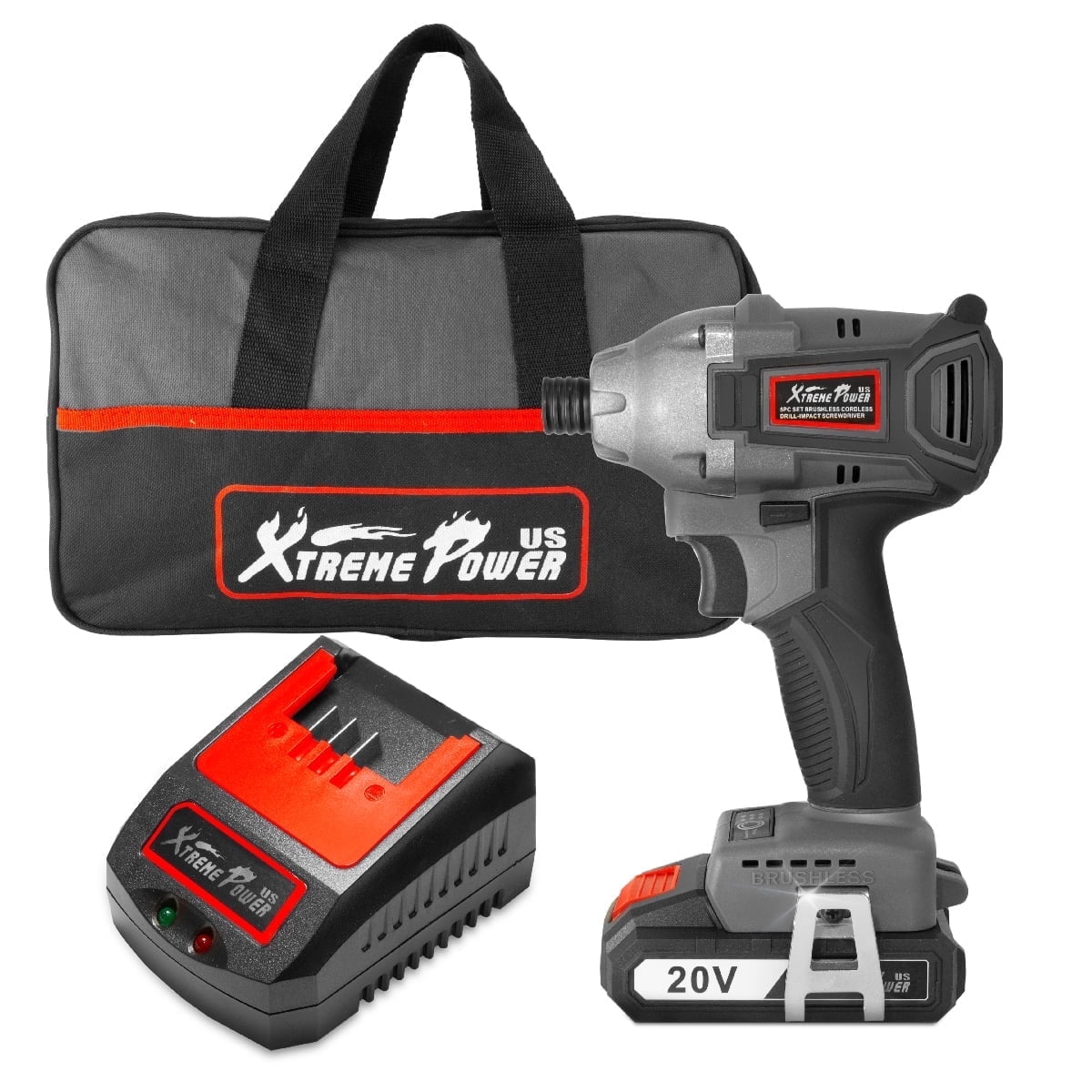 XtremepowerUS 20V MAX Lithium-ion Cordless Impact Driver, 1/4 inch Quick Release Chuck with 2.0Ah Lithium-ion Battery & Charger, Tool Bag