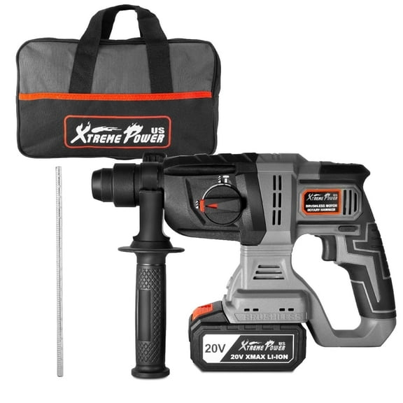 XtremepowerUS 20V Cordless SDS Plus Rotary Hammer Drill, Brushless, With Battery, Charger & Carrying Bag