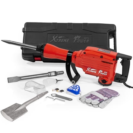 XtremepowerUS 2200W Electric Demolition Jack Hammer Concrete Breaker Asphalt Cutter Chisel Set Carrying Case