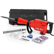 XtremepowerUS 2200W Electric Demolition Jack Hammer, 1800 BPM Concrete Breaker with Point and Flat Chisel Bits, Red