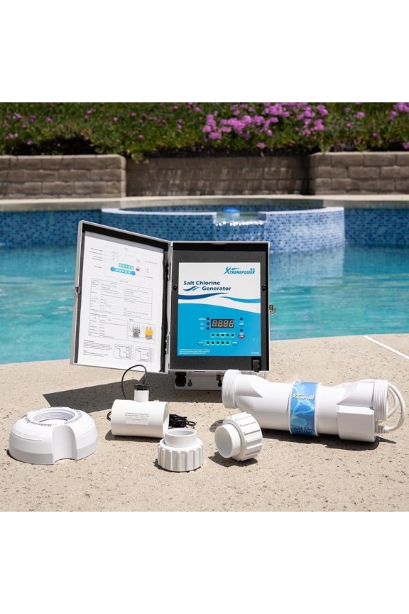 25K Salt Chlorination System for In-Ground Pools Up To 25,000 Gallons, Flow Switch Cell Fitting Complete System
