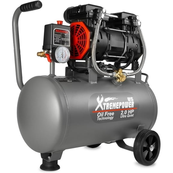 XtremepowerUS 7 Gallon Ultra Quiet Air Compressor, 2HP Oil-Free Air Compressor Tank, 65dB Air Compressor For Car Repair, Spray Painting, Woodwork Nailing, 110V/60hz