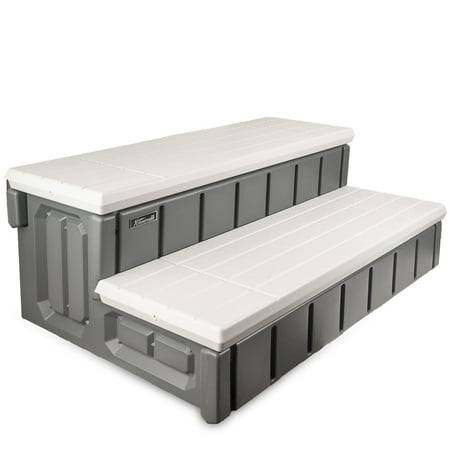 XtremepowerUS Hot Tub Step With Storage, Spa Step, Gray, Hot Tub Deck Step, Anti-Slip, 36 In