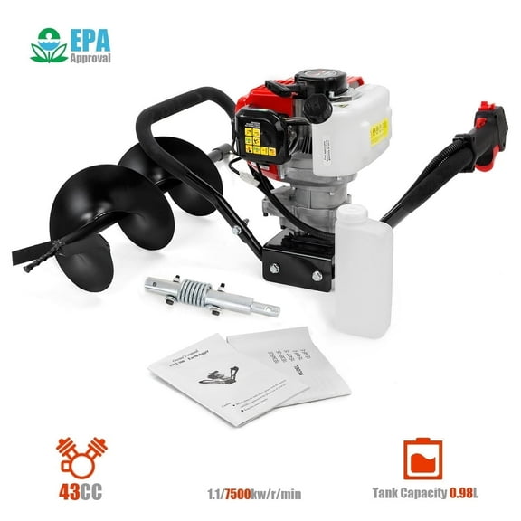 XtremepowerUS 43cc Gas Powered Auger Post Hole Digger, With 8" Earth Auger Drill Bit, For Farmland Garden, Fence Digger