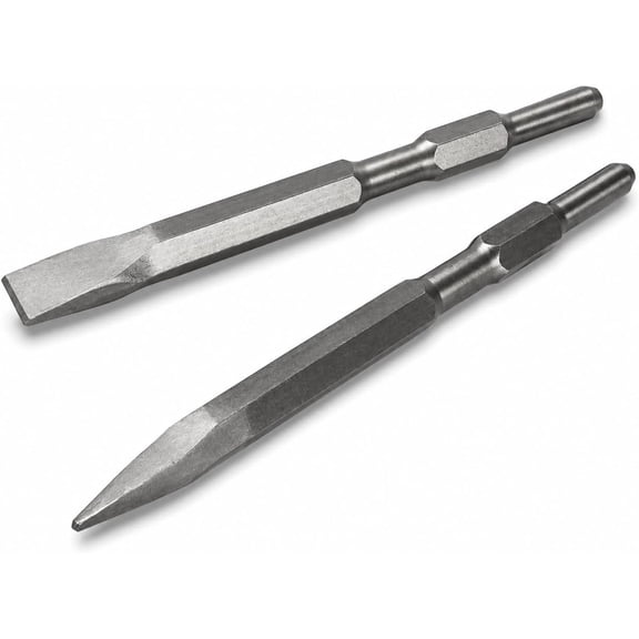 XtremepowerUS 2-Piece 11" Concrete Chisel Set, 5/8" Hex Shank Point & Flat Chisel Bits for Electric Demolition Jack Hammers