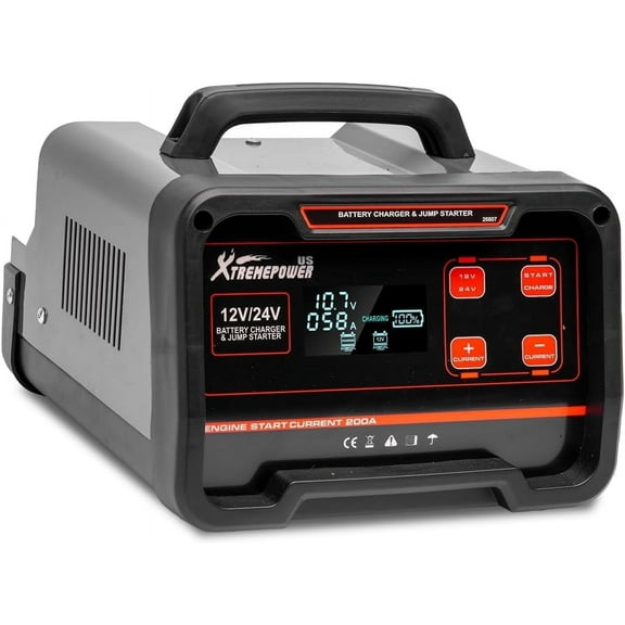 XtremepowerUS 75 Amp Battery Charger 12/24 Volt, Lead Acid Car Battery Charger, Automotive Jump Starter, Upgraded Trickle Charger, Battery Maintainer For Car, Truck, Motorcycle, Lawn Mower, Boat