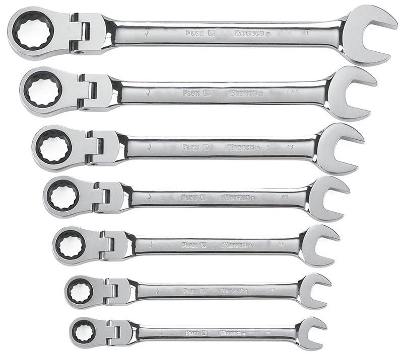 XtremepowerUS 7PC SAE Flex-Head Ratcheting Combination Wrench Set, Wrenches with 72-Tooth, SAE 3/8" To 3/4" Set