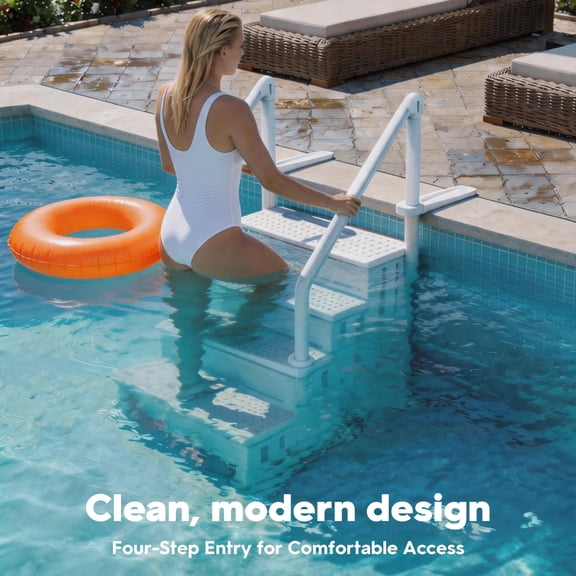 XtremepowerUS Above Ground Pool Ladder with Safety Steps, HDPE Heavy Duty Pool Entry Ladder for 46.5-58.5 in Pool Walls, 400 lb Capacity