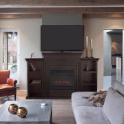 Barton Modern Media Fireplace TV Stand 70 Inch Freestanding with Storage Shelves, Espresso