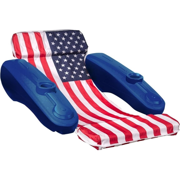 XtremepowerUS Floating Chaise Pool Lounger USA Patriotic Padded Large for Adults Headrest, Backrest, Footrest & Cupholder (American Flag)