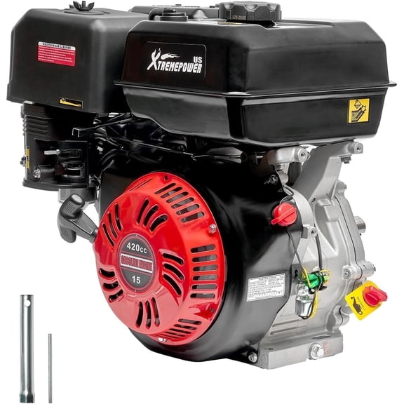 XtremepowerUS 420cc 15HP Gas Engine, EPA Approved Horizontal Shaft 4 Stroke OHV Gas Motor, Gas Powered Multi-Use Engine, Go Kart Engine, Log Splitter Engine