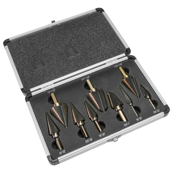 Stark USA 9PC HSS Titanium Step Drill Bit Set, High Speed Steel Unibit Drill Bits Set for Sheet Metal with Aluminum Case, Multiple Hole Stepped Up Bits for DIY Lovers