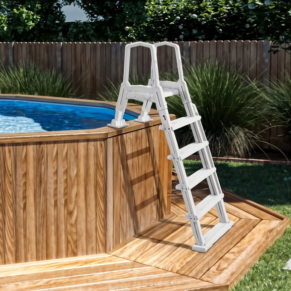 XtremepowerUS Above Ground Pool Ladder for 48-52 in. Pools, Adjustable Inclined Entry Ladder with Handrails, Slip-Resistant Steps