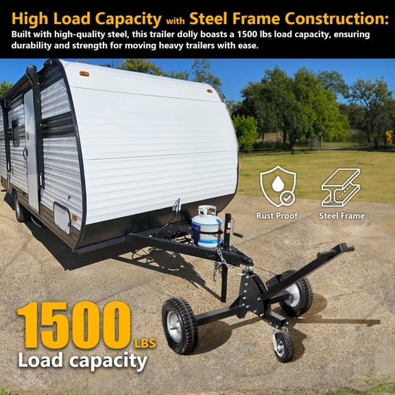 XtremepowerUS Adjustable Trailer Dolly, 1,500 lb Capacity, 2" Hitch Ball, 16" Pneumatic Tires, Heavy Duty Steel