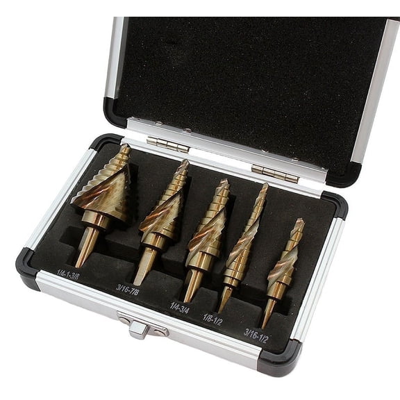 Stark USA 5 Pc Cobalt Step Drill Bit Set, 1/8"–1-3/8" Unibit Metal Drill Bits, Titanium Coated HSS M35 with Case