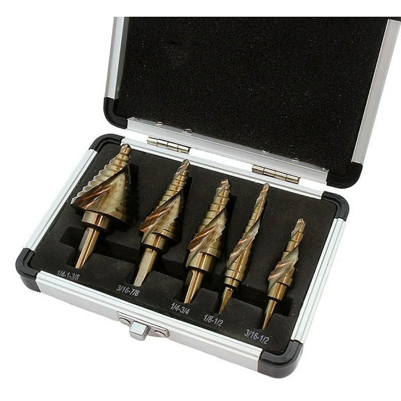 Stark USA 5PC Cobalt Step Drill Bit Set, 50 Sizes in 5 High Speed Steel Unibit Drill Bits Set for Sheet Metal with Aluminum Case, Multiple Hole Stepped Up Bits for DIY Lovers