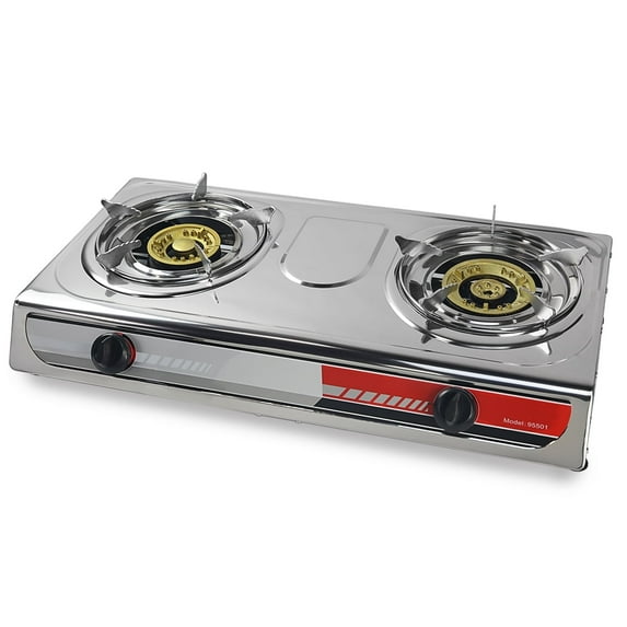 XtremepowerUS Portable Gas Stove 2 Burner Cooktop, Stainless Steel, Auto Ignition, Regulator Included