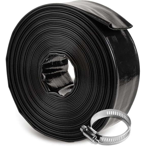 XtremepowerUS 2 in x 50 ft Pool Backwash Hose, Heavy-Duty Lay Flat Drain Hose with Clamp, Black