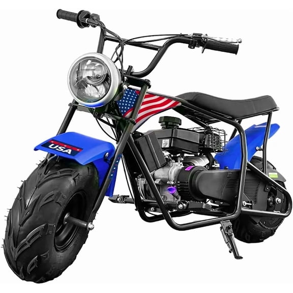 XtremepowerUS 99cc 4-Stroke Gas Mini Dirt Bike, Up to 40 MPH, Automatic Pull Start Off-Road Trail Motorcycle for Teens & Adults (Ages 13+), Hydraulic Suspension, Rear Disc Brake, 240 lb Capacity, Blu