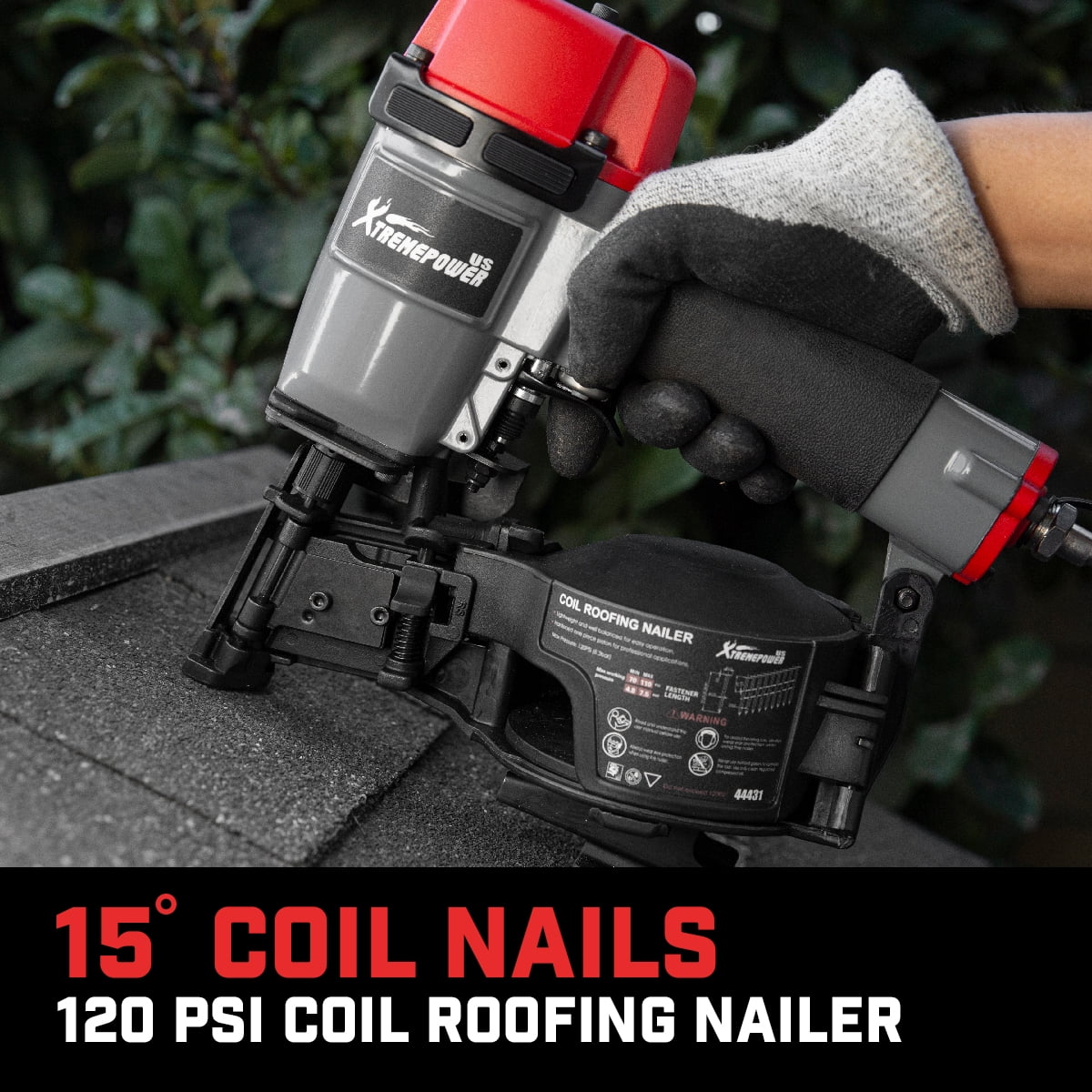 XtremepowerUS 15° Pneumatic Coil Nailer, 3/4" to 1-3/4" Nails, 70–110 PSI, 120-Nail Capacity