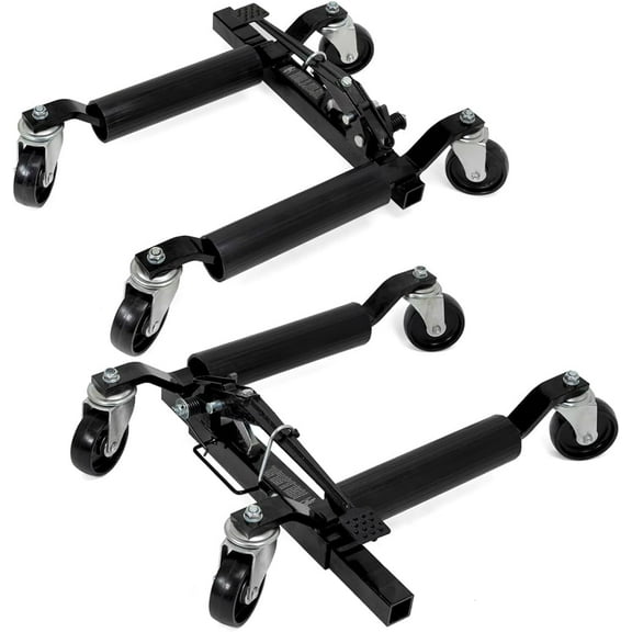 XtremepowerUS Car Wheel Dolly Jack Set Of 2, 1250LB Car Skates, 12" Wheel Vehicle Positioning Jack, Heavy Duty Rollers With Ratcheting Foot Pedal For Tire/Auto Repair & Moving
