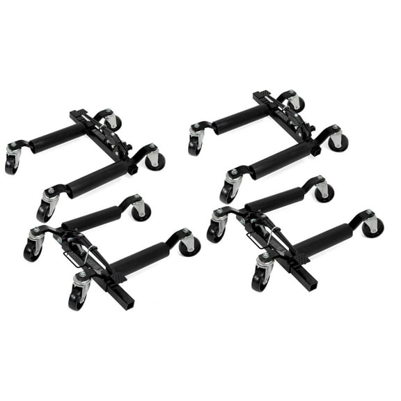 XtremepowerUS Car Wheel Dolly Jack Set Of 4, 1250LB Car Skates, 12" Wheel Vehicle Positioning Jack, Heavy Duty Rollers With Ratcheting Foot Pedal For Tire/Auto Repair & Moving