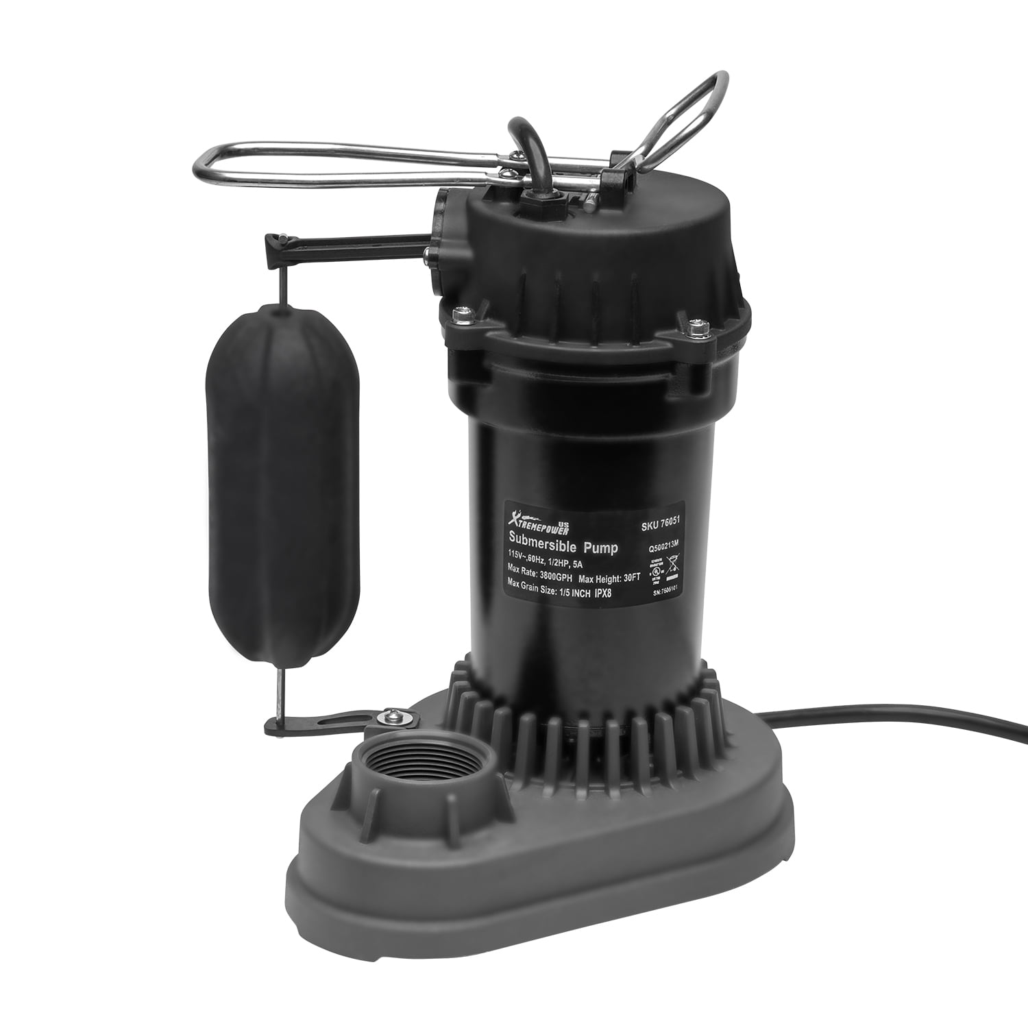 XtremepowerUS Submersible Sump Pump 1/2HP 3800 GPH With Vertical Float Switch Utility Basement