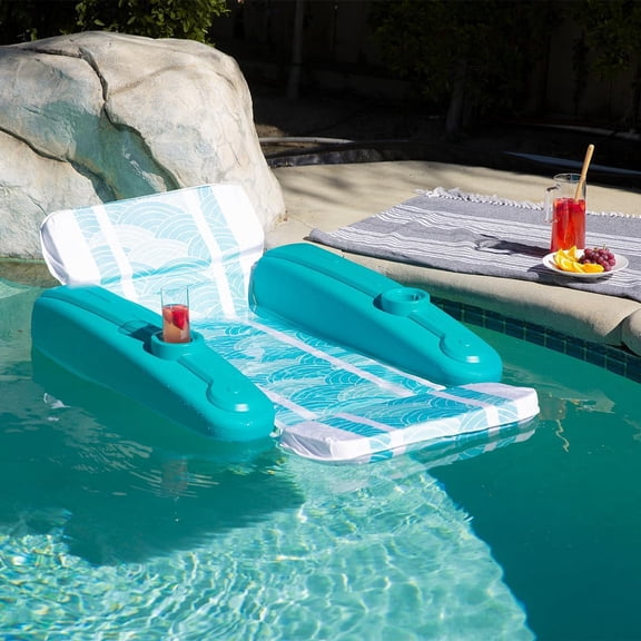 XtremepowerUS Sunchaser Floating Pool Lounger Chair for Adults, Chaise Pool Float with Headrest, Footrest & Cup Holders, UV-Resistant, Green