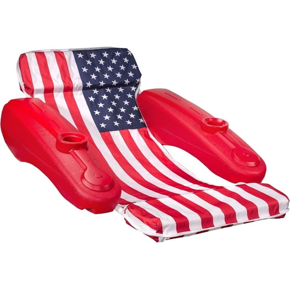 XtremepowerUS USA Patriotic Floating Chaise Pool Lounger Headrest Padded Large Lounge, Backrest, Footrest & Cupholder for Adults (American Flag)