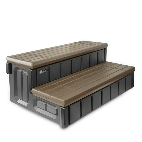 XtremepowerUS Hot Tub Steps With Storage, Spa Step, 36" Length, Camper/Deck Steps, Anti-Slip Brown