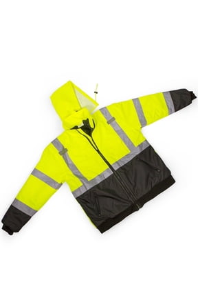 Hi Vis Safety Bomber for Men - Waterproof, Reflective ANSI Class 3 Winter Rain Jacket with Detachable Hood, X-Large