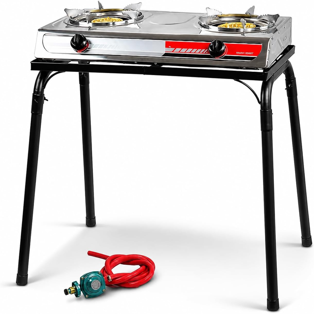 XtremepowerUS Outdoor 2 Burner Propane Stove With Stand, Portable Gas Stove, Auto Ignition, Regulator