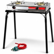 XtremepowerUS Outdoor 2 Burner Propane Stove With Stand, Portable Gas Stove, Auto Ignition, Regulator