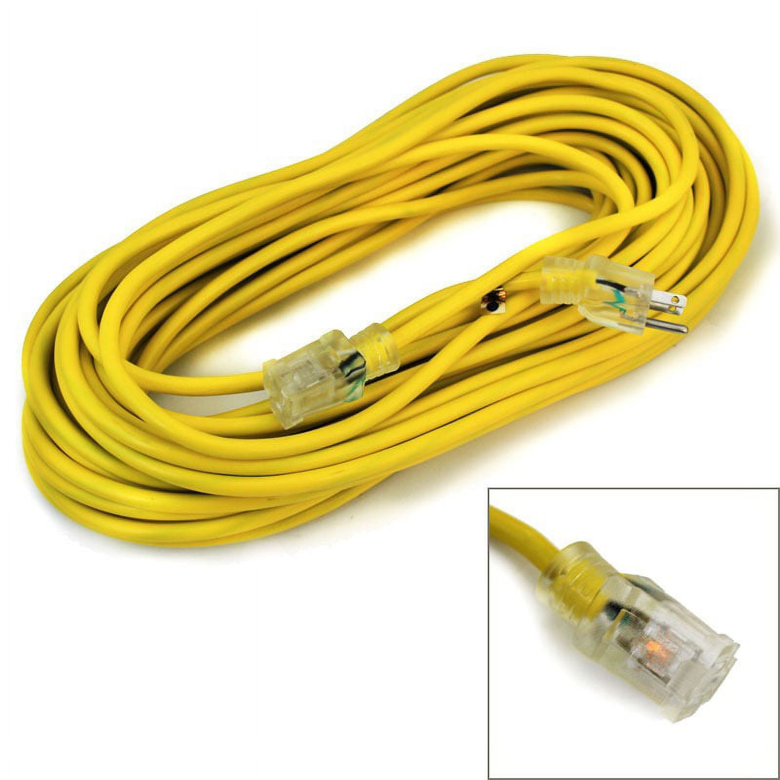 50 ft Yellow Heavy Duty PVC Extension Cord with Lighted End