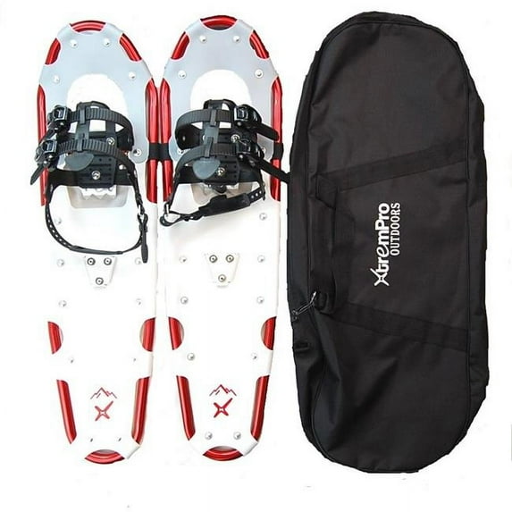 Xtrempro SSPT1-30RD 30 in. Snowshoes Backpacking Trail Lightweight Aluminum 7075 Alloy 14 Point Crampons, Metallic Red