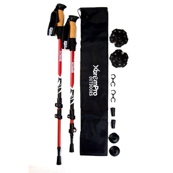 Xtrempro TK01-RD Hiking Trekking Poles Sticks Lightweight 7075 Aluminum Quick Flip-Lock Secure Cork Grip Handles, Red