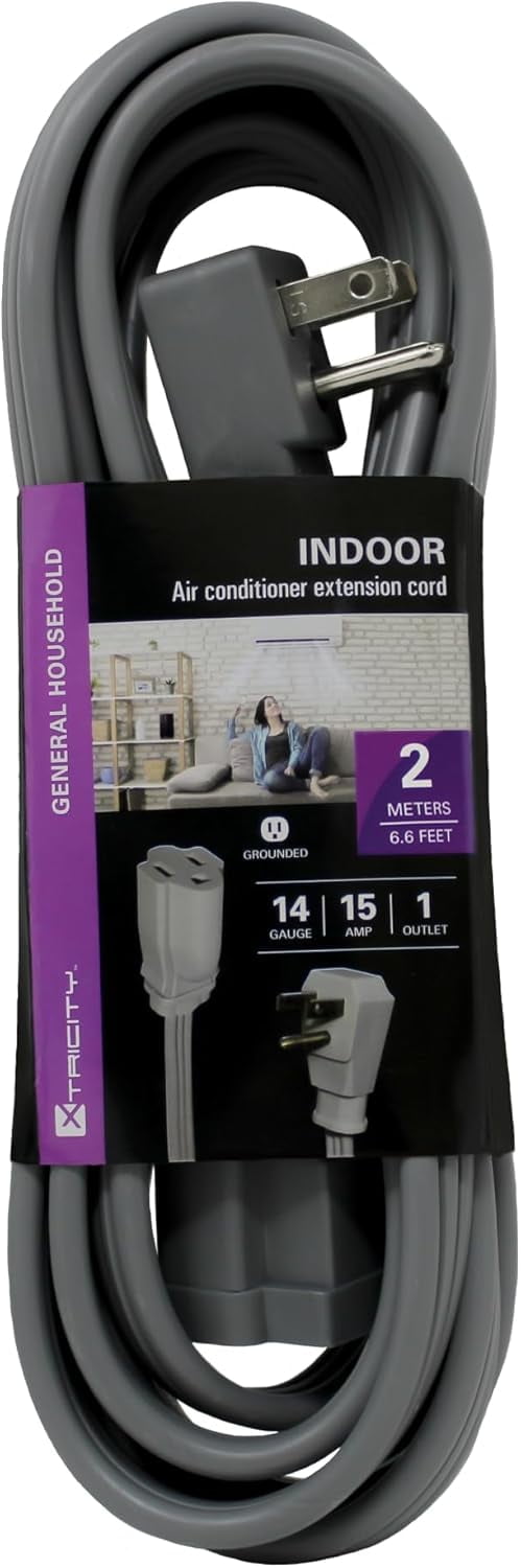Xtricity 6 FT Heavy Duty Air Conditioner and Appliance Extension Cord, 14 Gauge, 15 Amp, Grey