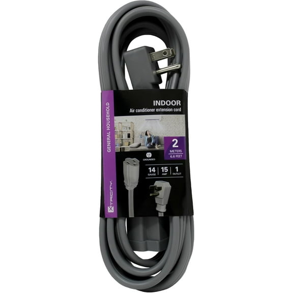 Xtricity 6 FT Heavy Duty Air Conditioner and Appliance Extension Cord, 14 Gauge, 15 Amp, Grey