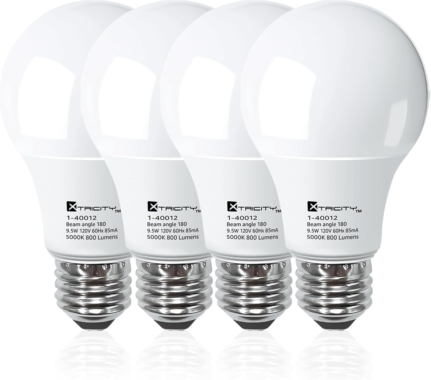 Xtricity A19 LED Light Bulb, 9W (60W Eqv), E26 Base, 5000K, Non-Dimmable, UL Listed (4 Pack)