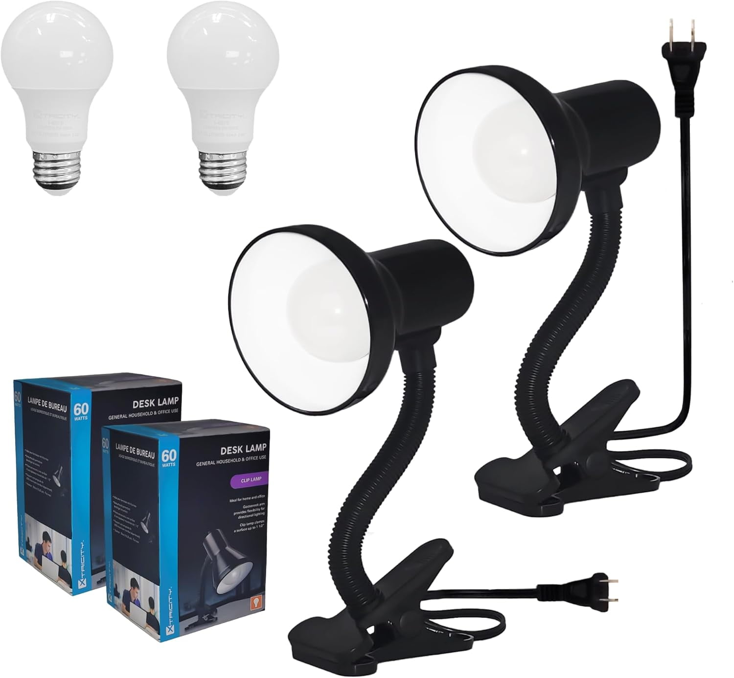 Xtricity Clip on Desk Lamp with 6W A19 LED Bulb Included, 120 Volt, 10.25 Inches, Black